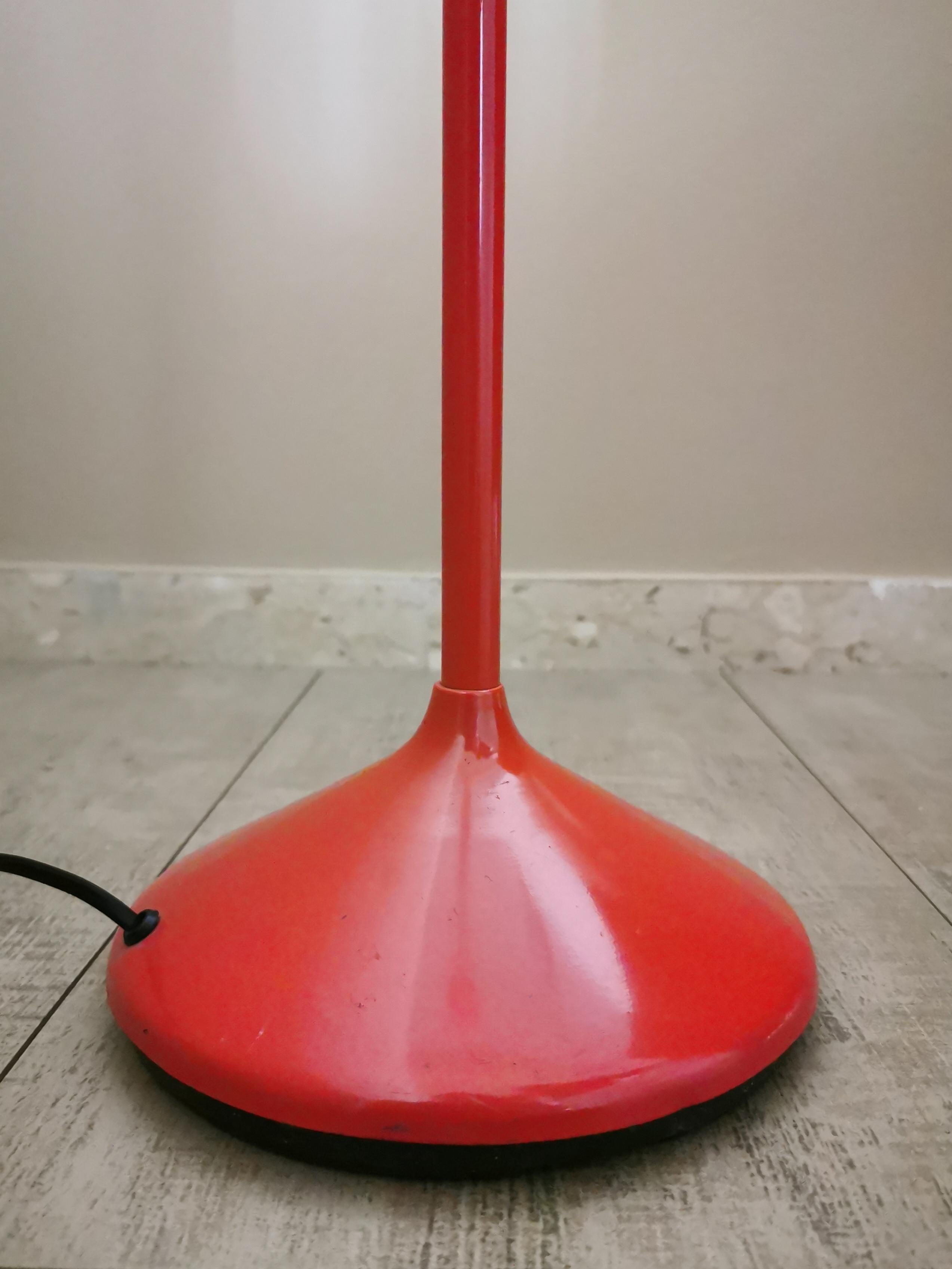 Floor Lamp Enameled Aluminum Lighting Red Conical Modern Italian Design 1990s 1