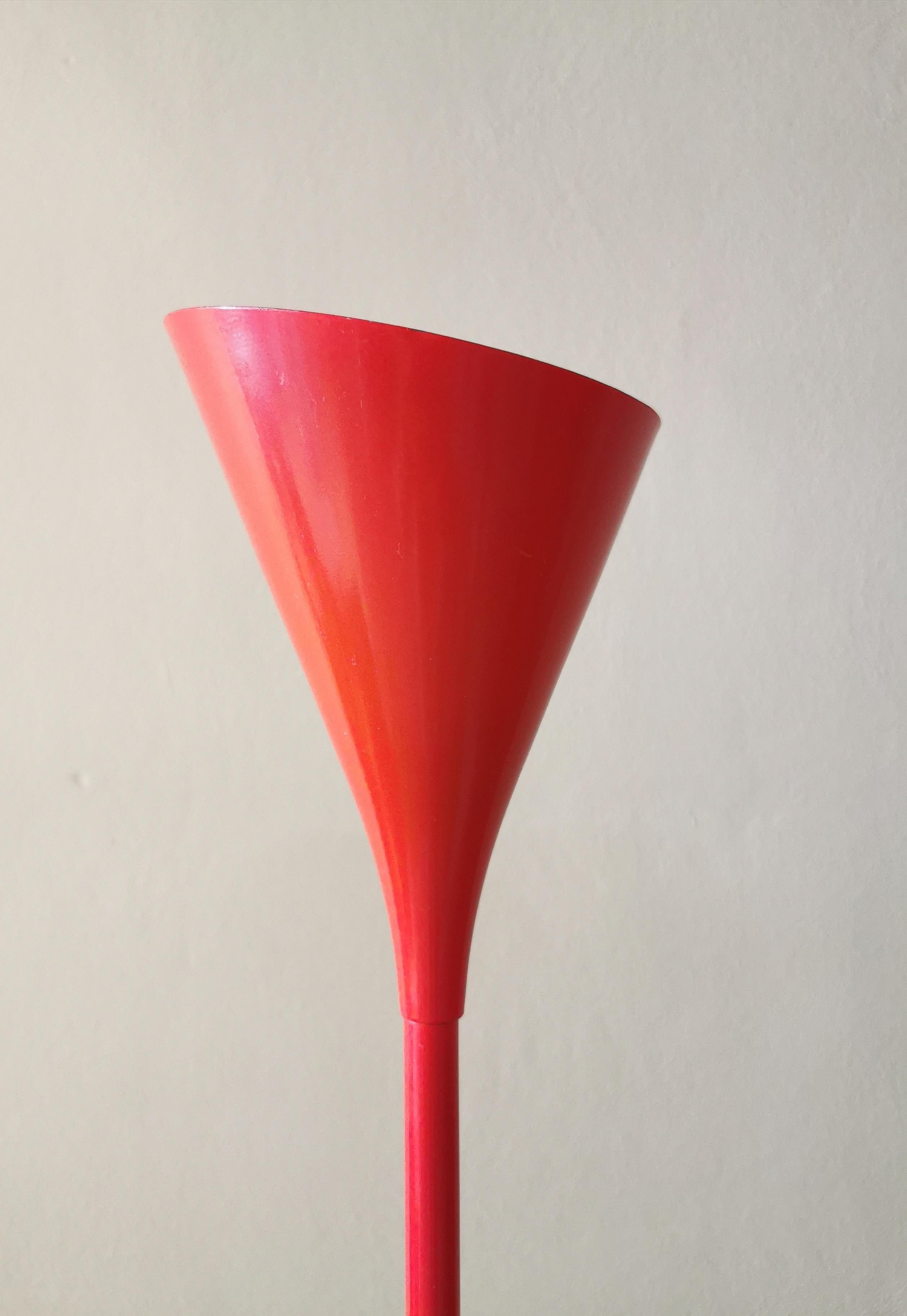 Floor Lamp Enameled Aluminum Lighting Red Conical Modern Italian Design 1990s 2