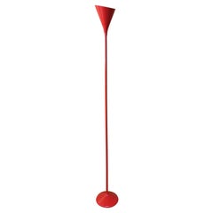 Floor Lamp Enameled Aluminum Lighting Red Conical Modern Italian Design 1990s