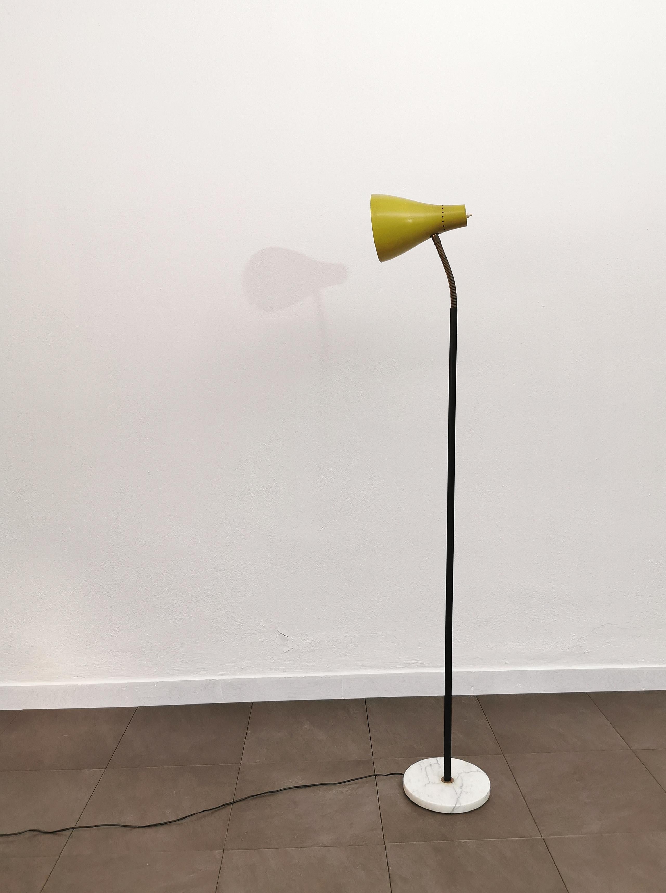 Mid-Century Modern Floor Lamp Aluminum Yellow Marble Metal MidCentury Italian Design 1950s