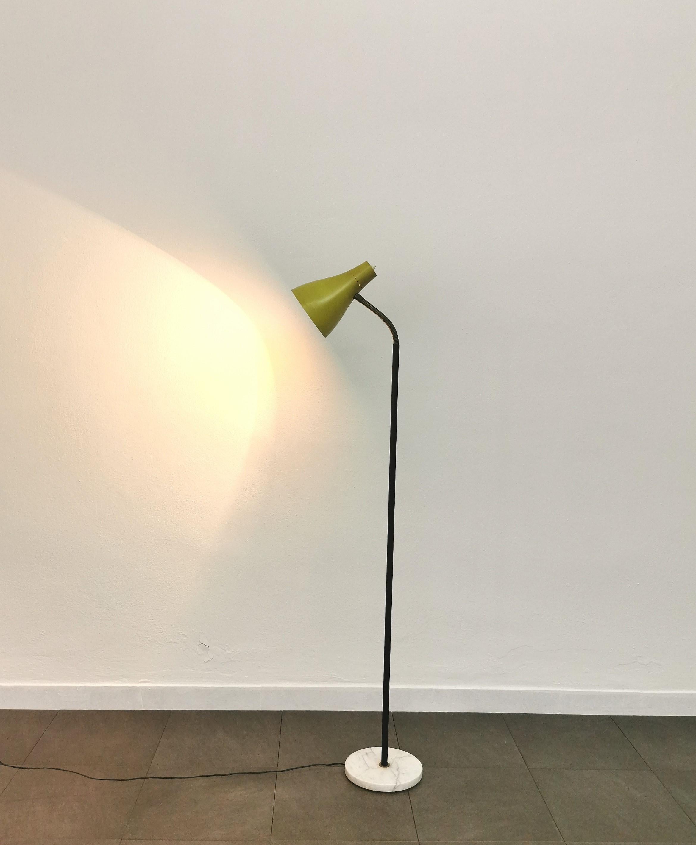 Enameled Floor Lamp Aluminum Yellow Marble Metal MidCentury Italian Design 1950s