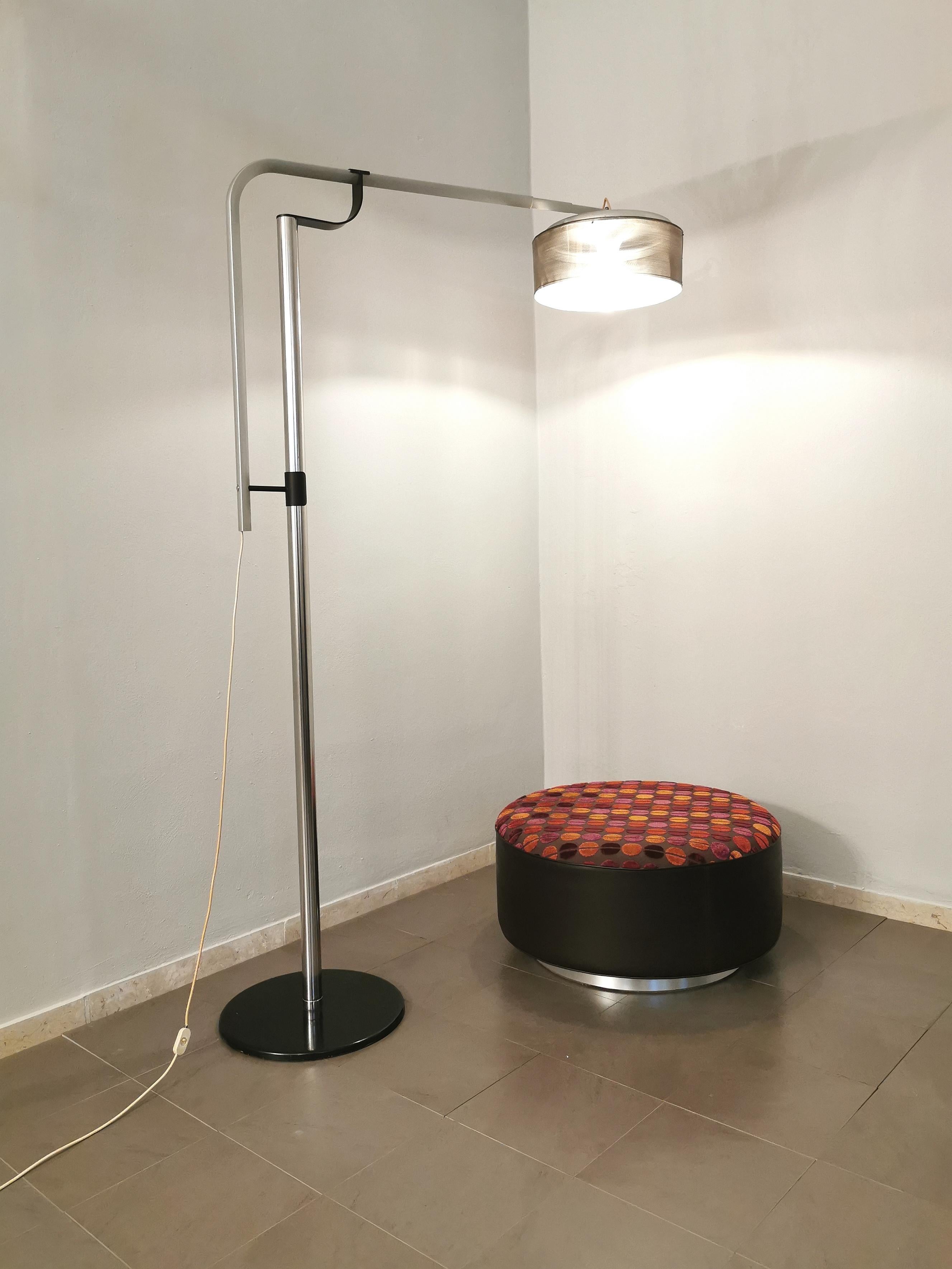 20th Century Floor Lamp Extendable by Luci Aluminum Metal Chrome Brass Midcentury Italy 1960s