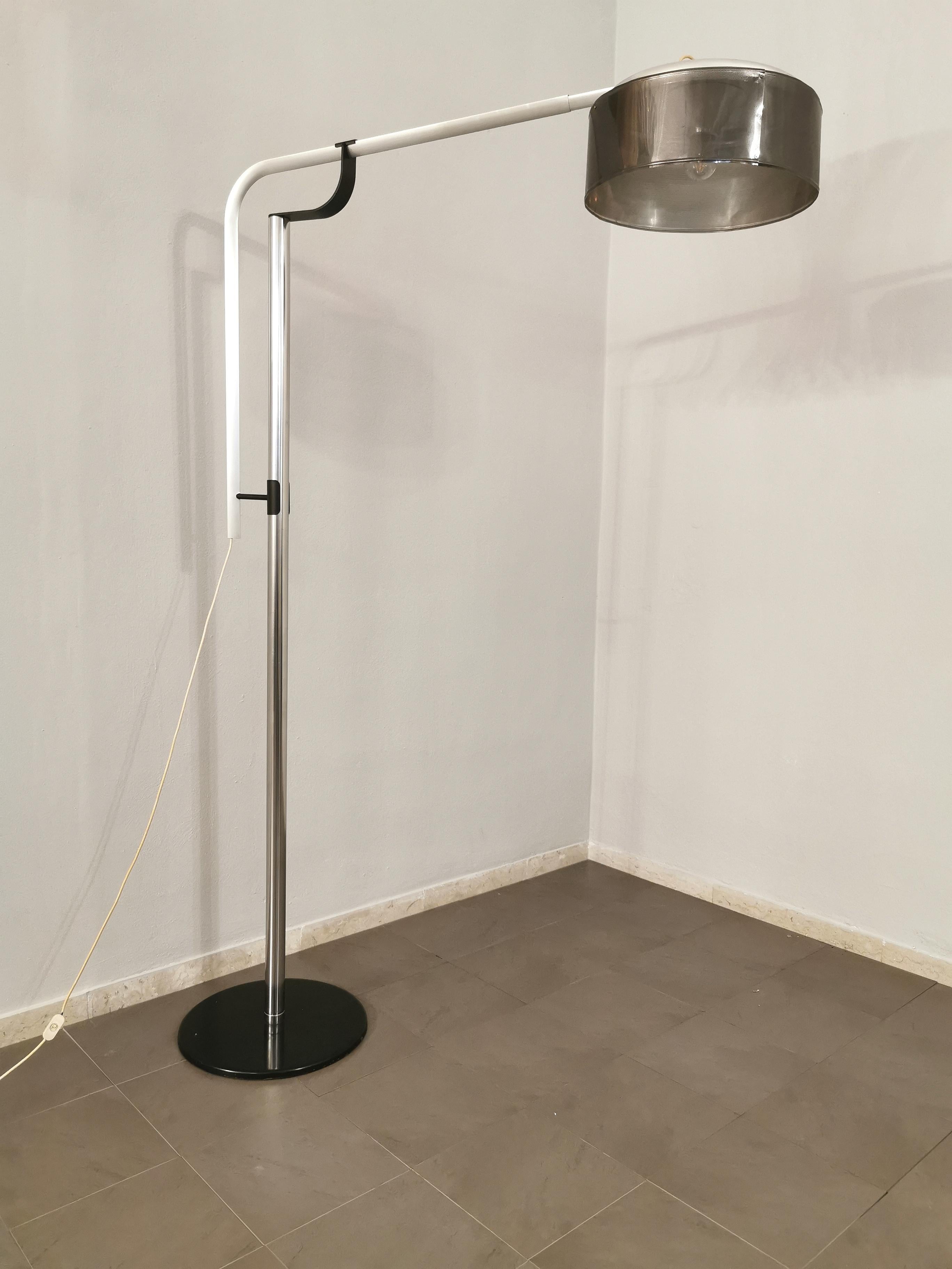 Wire Floor Lamp Extendable by Luci Aluminum Metal Chrome Brass Midcentury Italy 1960s