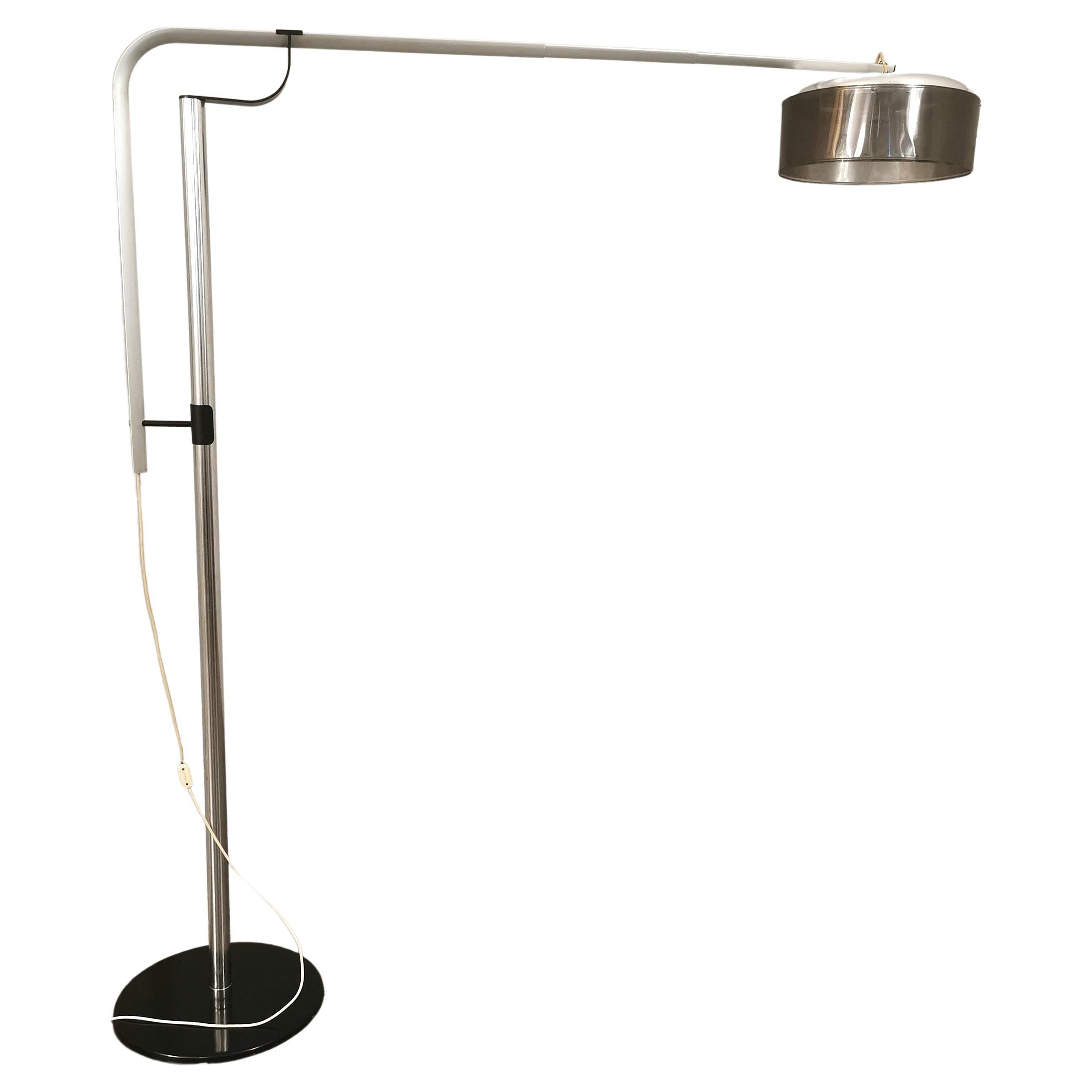 Floor Lamp Extendable by Luci Aluminum Metal Chrome Brass Midcentury Italy 1960s