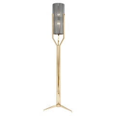 Floor Lamp Featuring Brass Tubes in Both, Rectangular and Circular Shapes