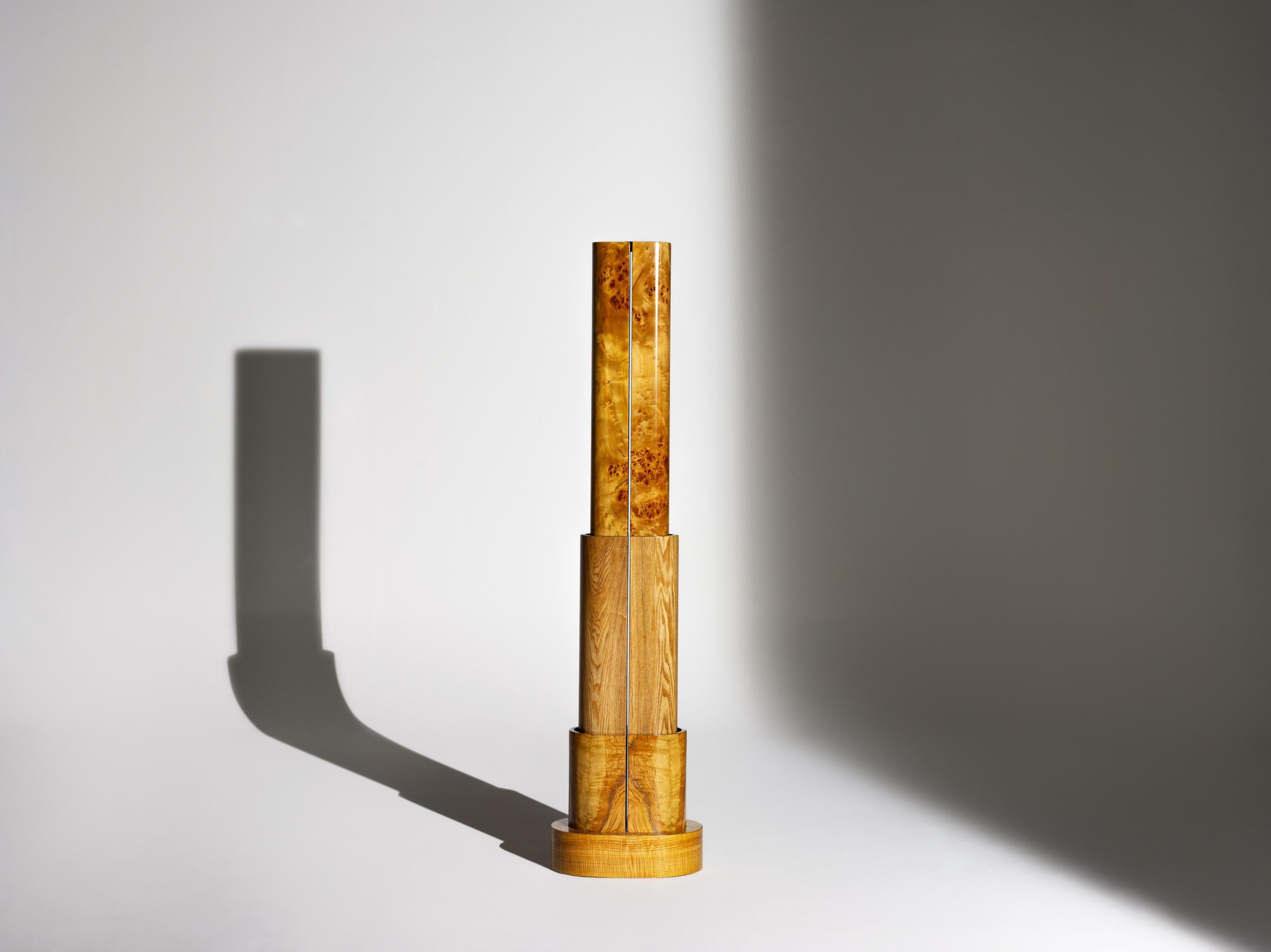 Lamp structure in mdf finished with wood veneer and resin

Andrea Vargas Dieppa emerges as a figure of complexity and daring delicacy, possessing an unrivaled intuitive energy to craft her own cosmos through the body of work presented. Her creations