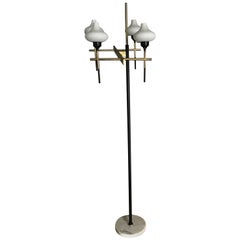 Floor Lamp Four-Light Marble Iron Glass Brass, Italy, Attributed to Stilnovo