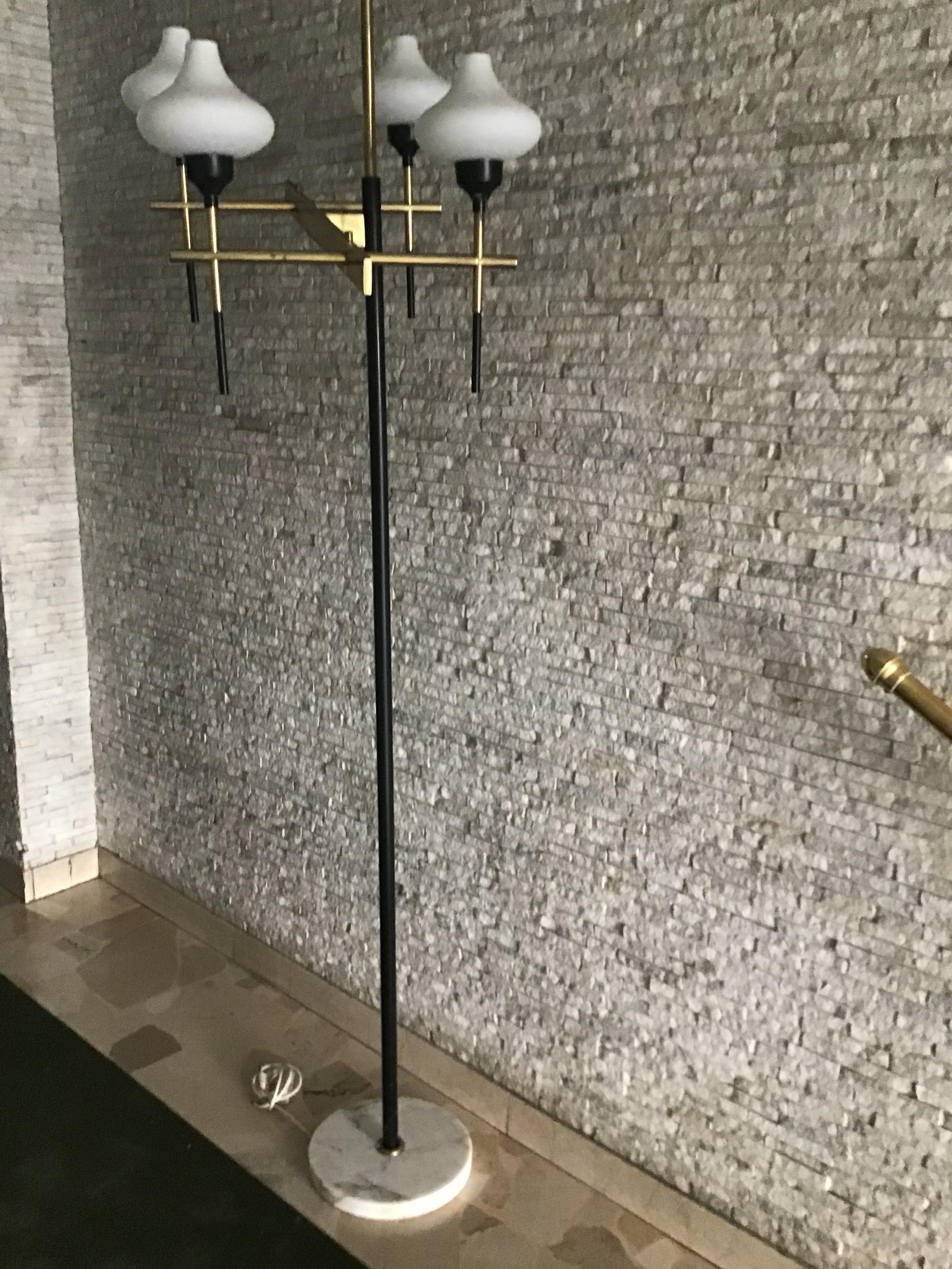 Other Floor Lamp Four-Light Marble Iron Glass Brass, Italy, in the style of Stilnovo