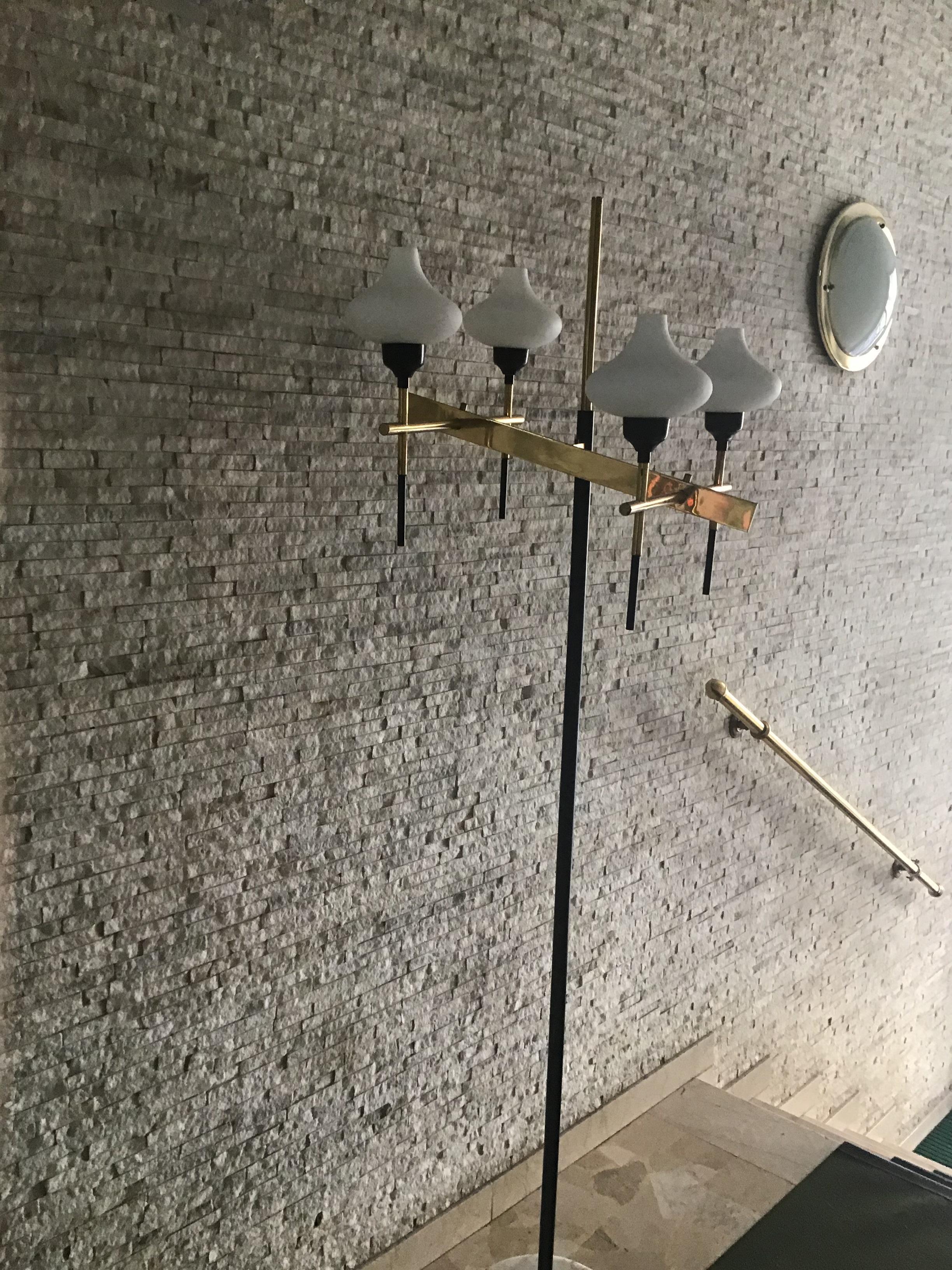 Italian Floor Lamp Four-Light Marble Iron Glass Brass, Italy, in the style of Stilnovo