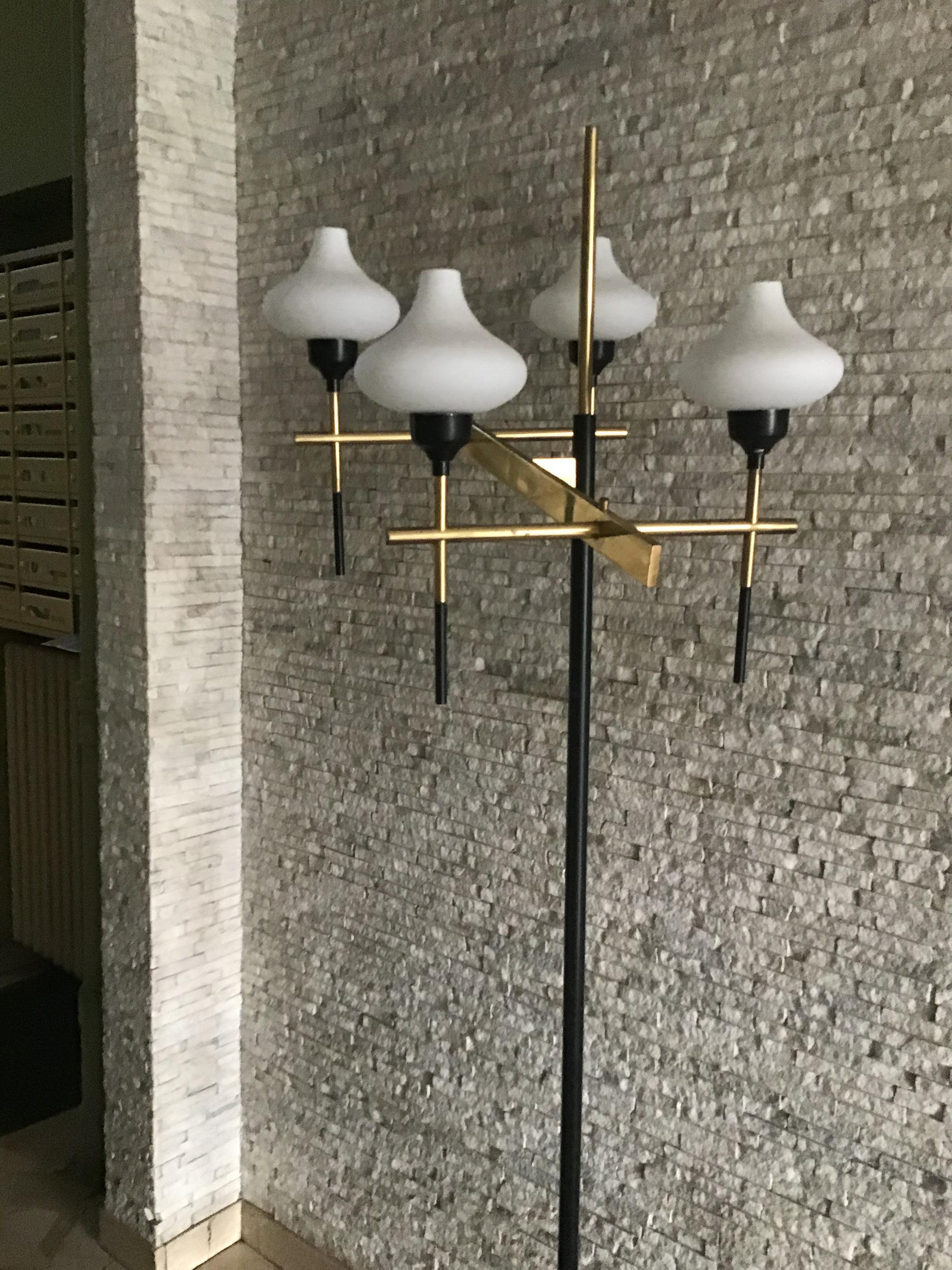 Floor Lamp Four-Light Marble Iron Glass Brass, Italy, in the style of Stilnovo 1