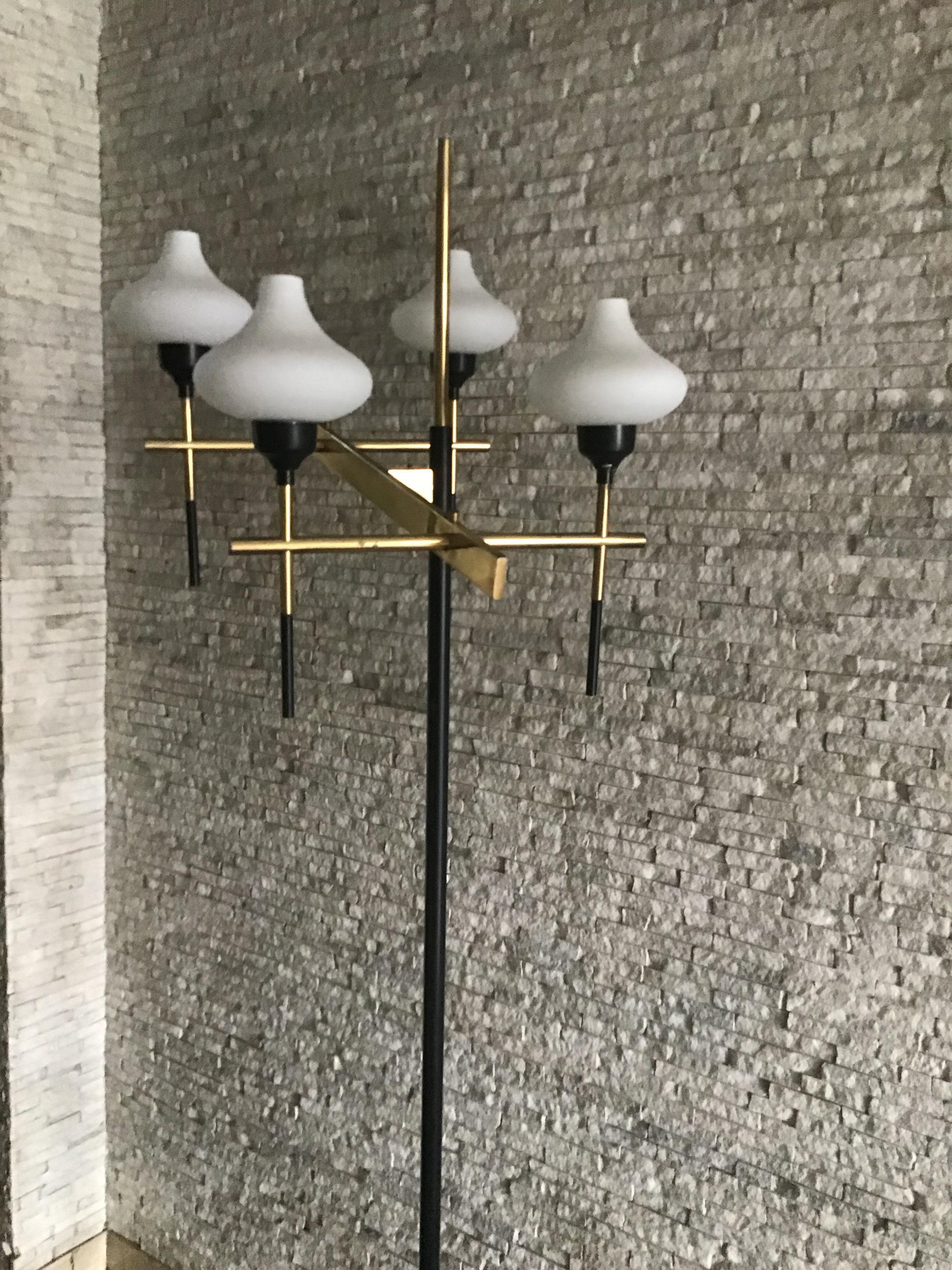 Floor Lamp Four-Light Marble Iron Glass Brass, Italy, in the style of Stilnovo 2