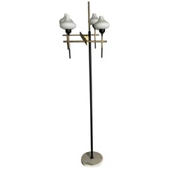 Floor Lamp Four-Light Marble Iron Glass Brass, Italy, in the style of Stilnovo