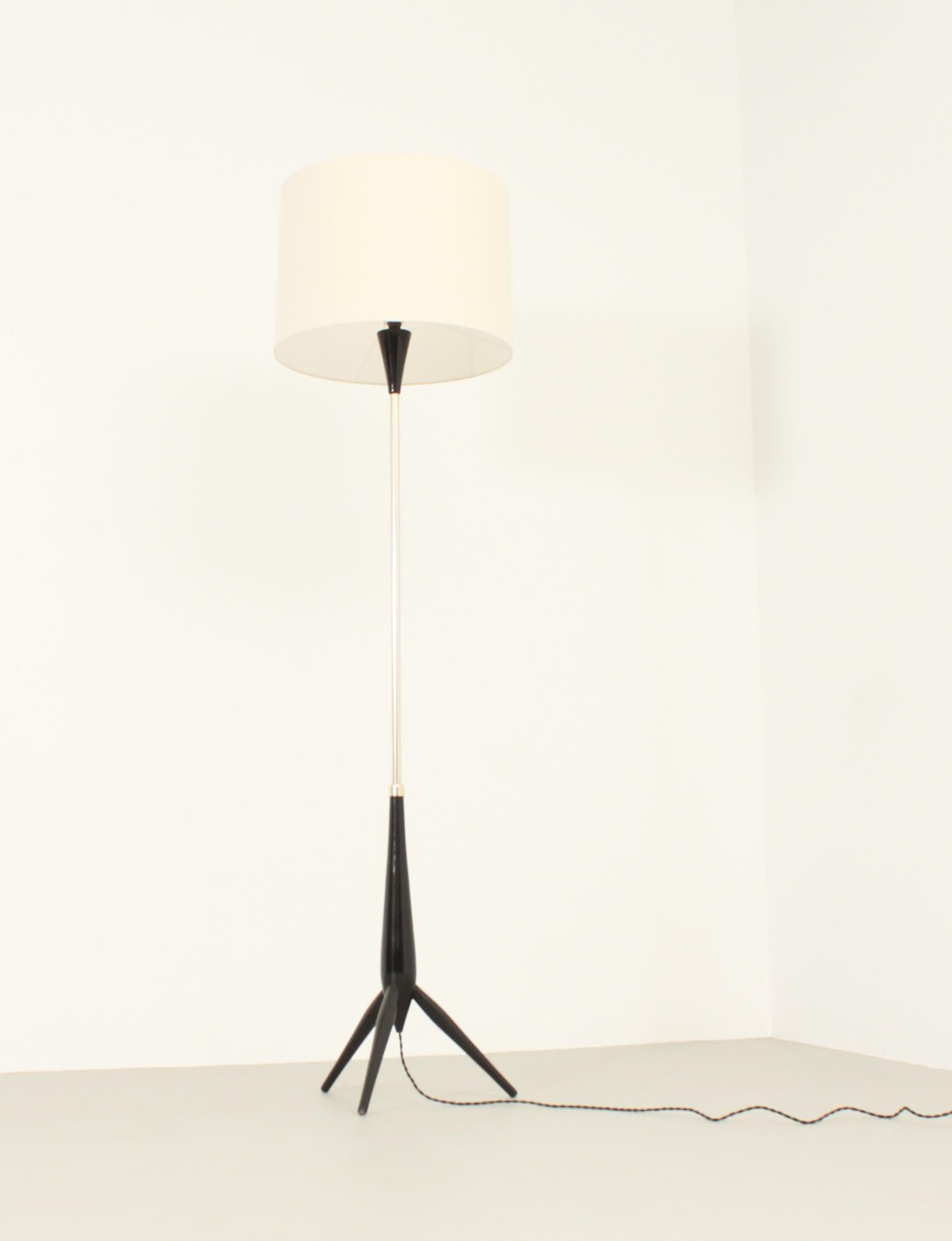French Floor Lamp from 1950's with Tripod Wood Base, France For Sale