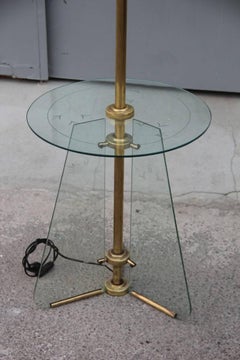Floor Lamp from the 1940s Engraved Glass and Brass Parts