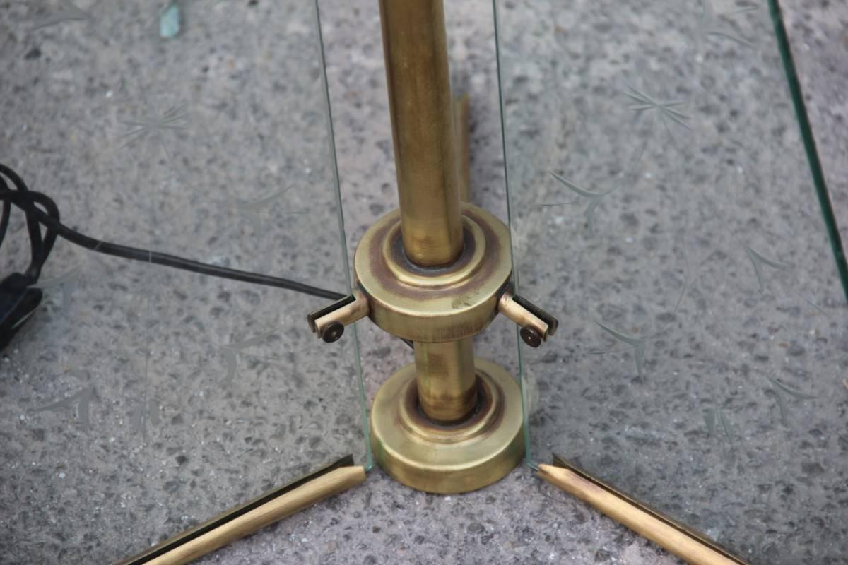 European Floor Lamp from the 1940s Engraved Glass and Brass Parts For Sale