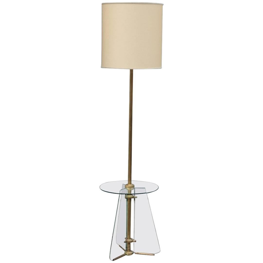 Floor Lamp from the 1940s Engraved Glass and Brass Parts