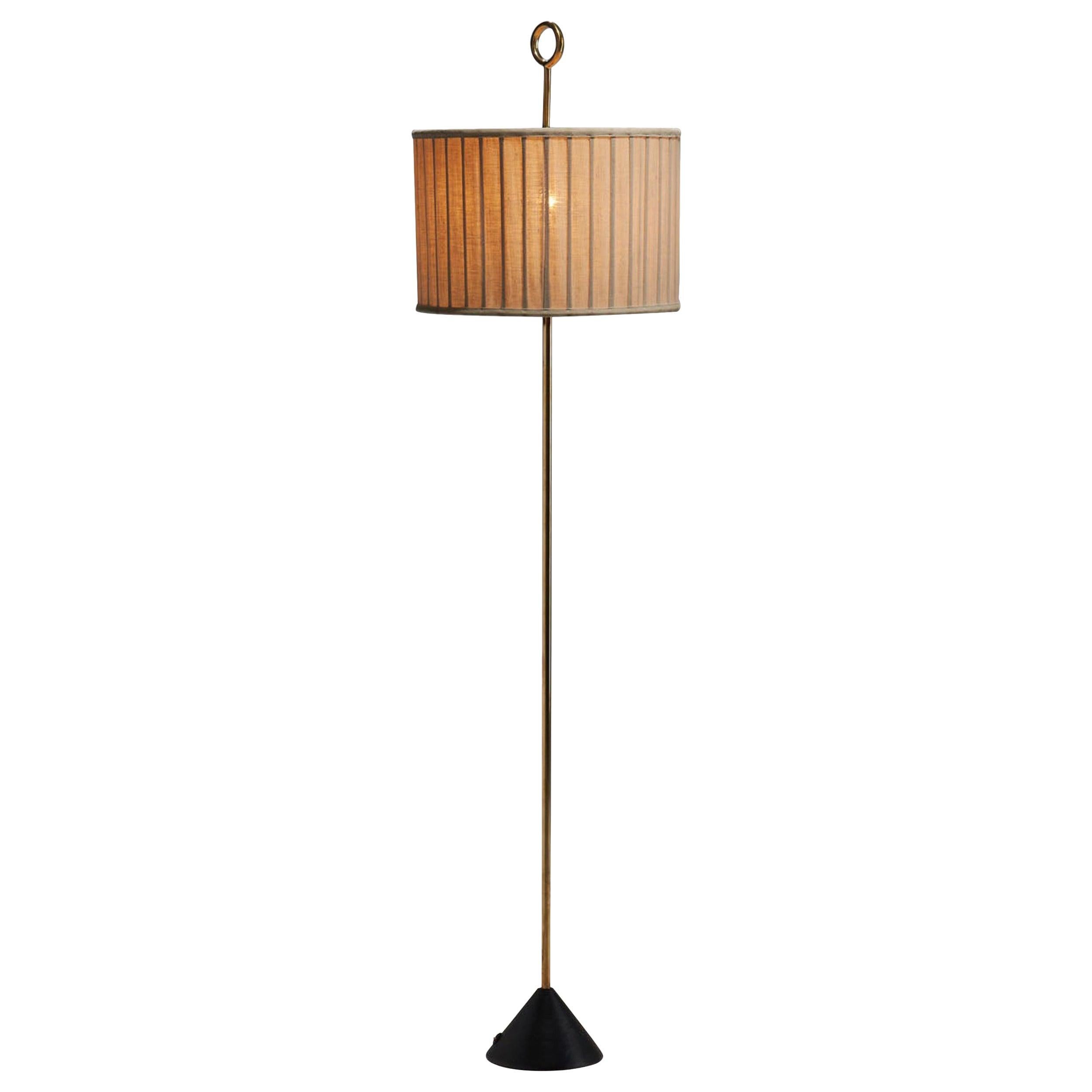Floor Lamp 'G20' by Hans-Agne Jakobsson in Brass and Fabric, Sweden, 1950s