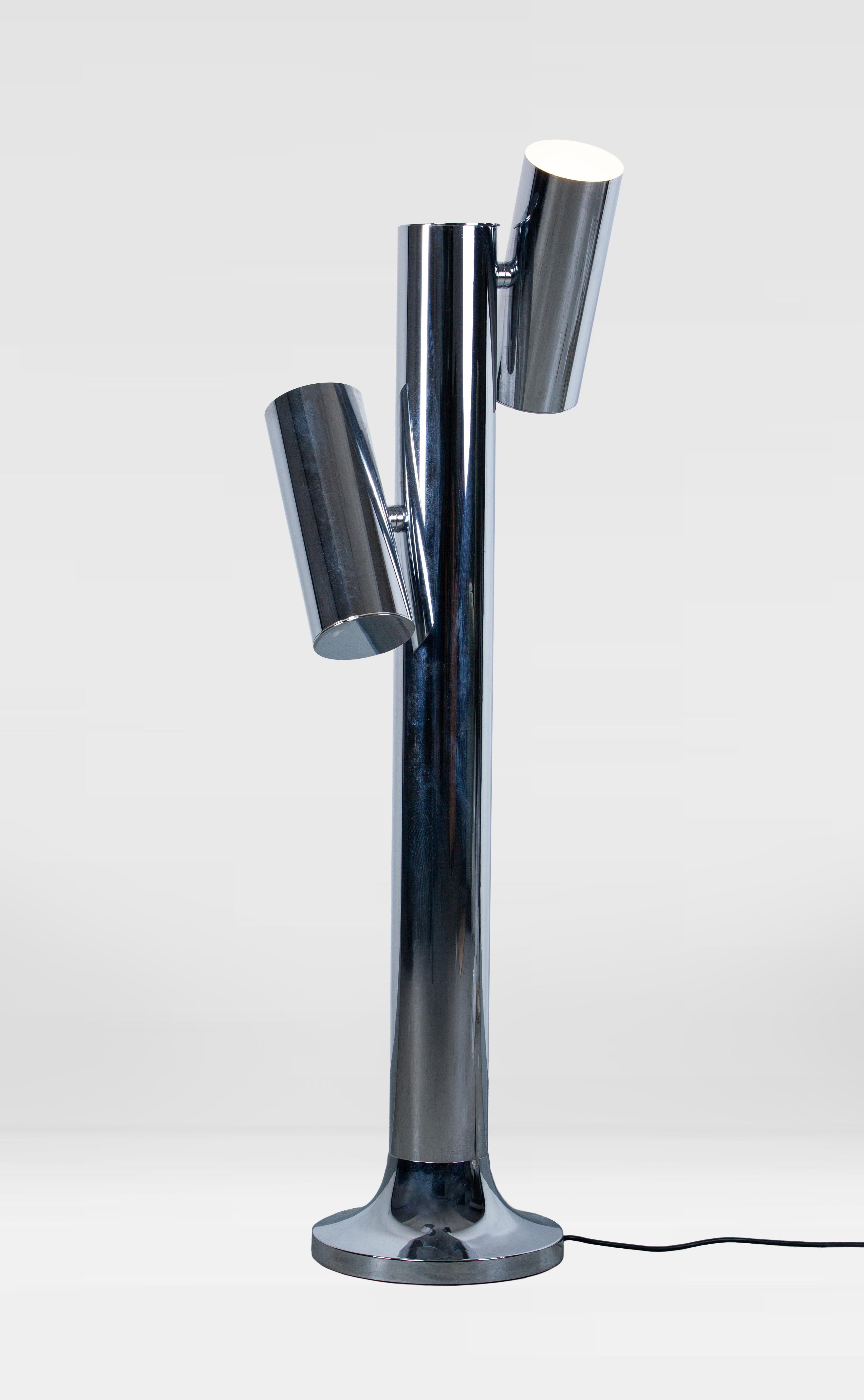 Floor lamp, Germany 1970s, stainless steel, adjustable light points.