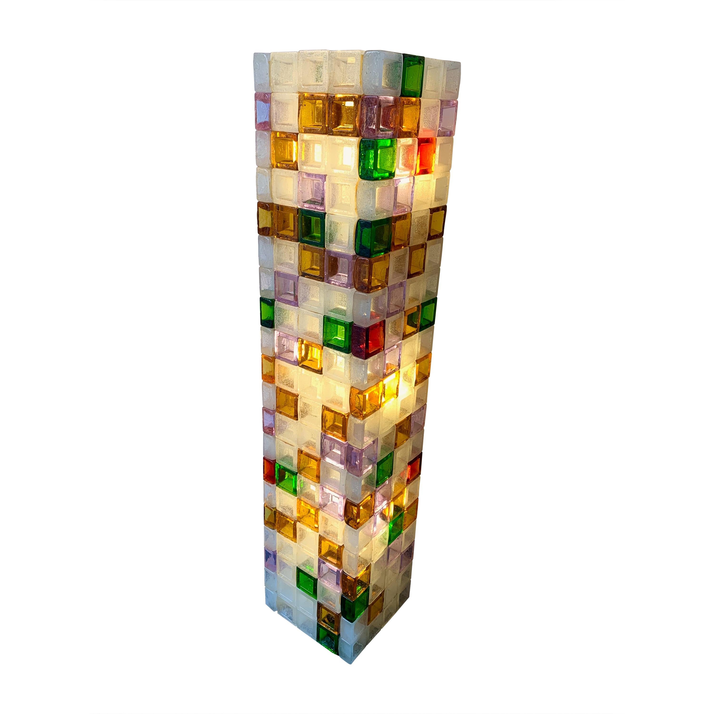 Floor Lamp Glass Cube by Poliarte, Italy, 1970s