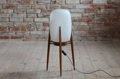 Floor Lamp, Glass Lampshade, Wooden Tripod Base, Space Age, 1960s