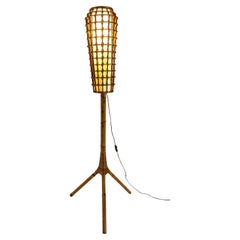 Stehlampe aus Bambus mit gewebter Struktur, Italien 1970er Jahre