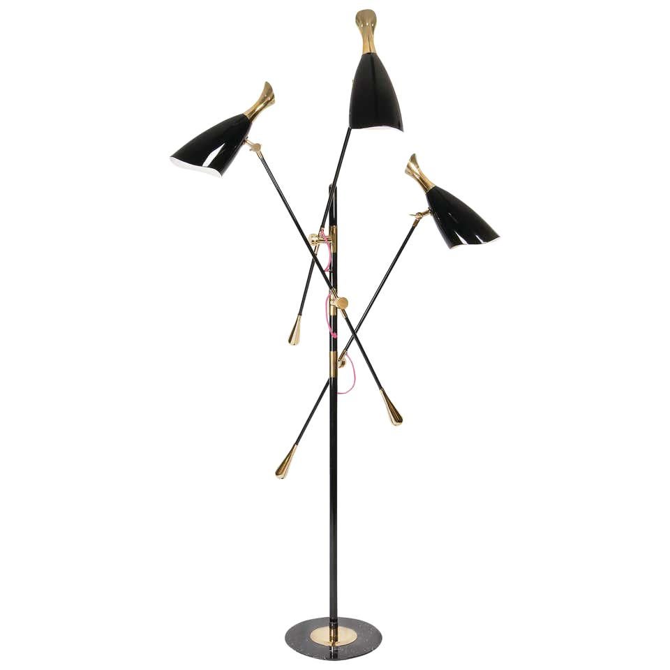 Floor Lamp in Black and Brass For Sale