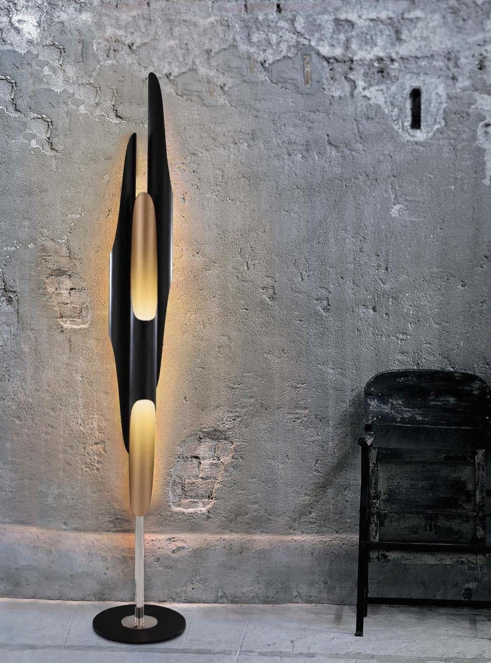 Floor Lamp in Black and Steel In New Condition For Sale In Saint-Ouen, FR