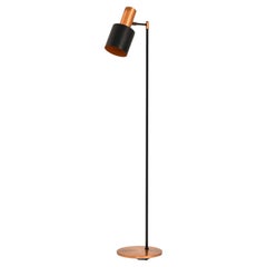 Floor Lamp in Black Lacquered Metal, Copper and Teak by Jo Hammerborg, 1950's