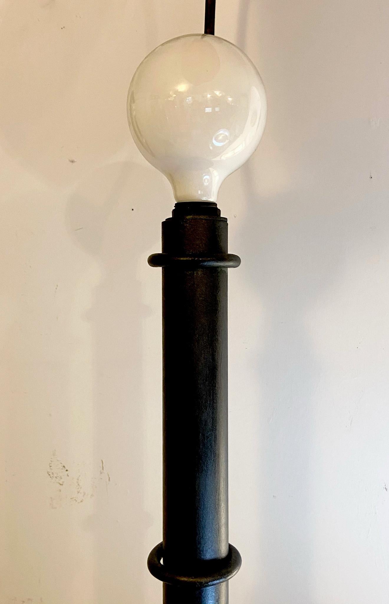 Late 20th Century Floor Lamp in Black Painted Metal and Large Copper Leaf, Italy, 1980s For Sale