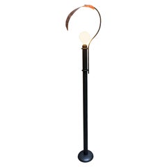 Retro Floor Lamp in Black Painted Metal and Large Copper Leaf, Italy, 1980s