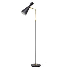 Floor Lamp in Brass and Black by Pagos, Sweden, 1950s