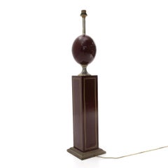 Floor Lamp in Brass and Burgundy Lacquered Wood, 1970s
