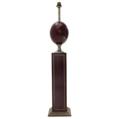 Floor Lamp in Brass and Burgundy Lacquered Wood, 1970s