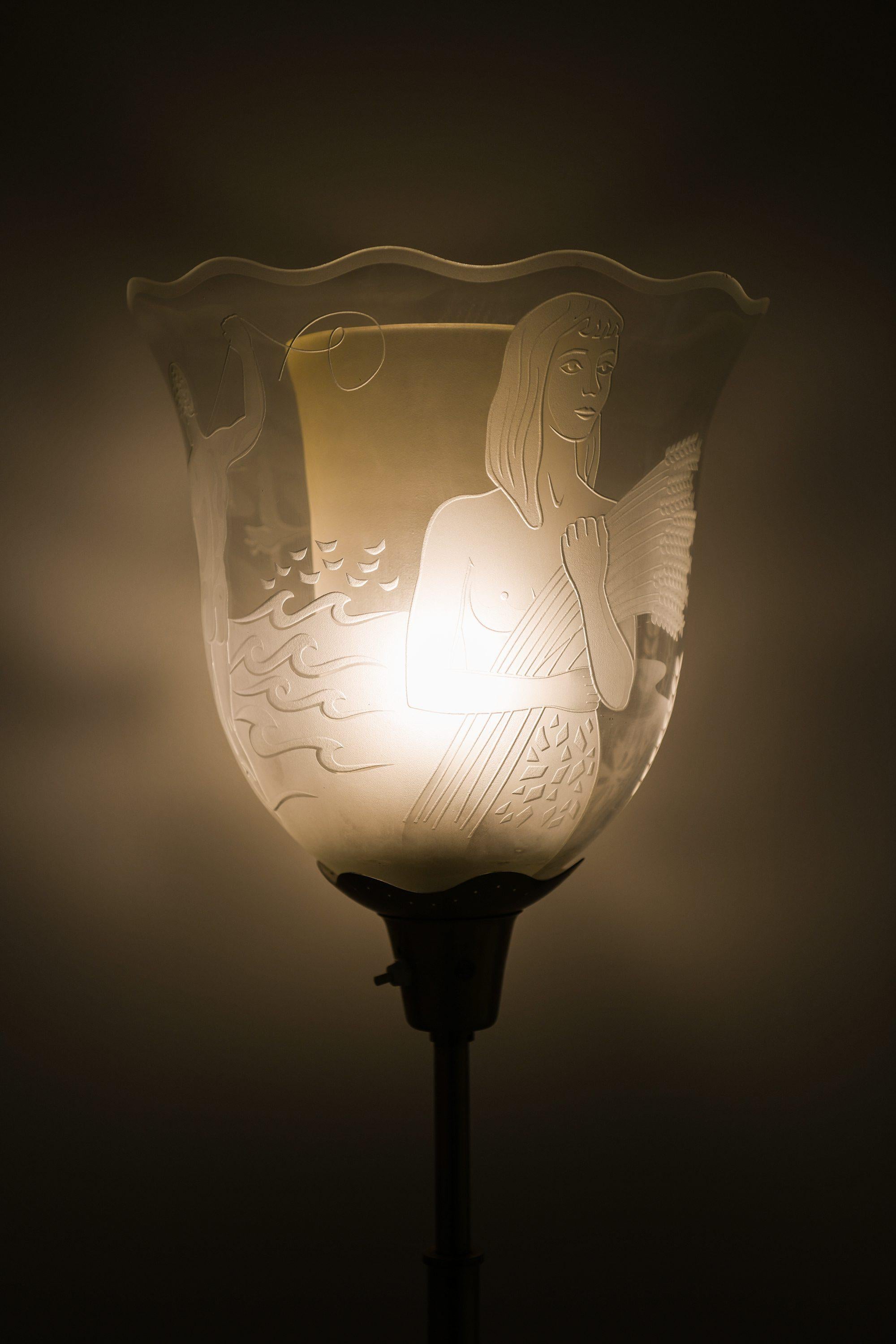 Stehlampe aus Messing und doppelten Glasschirmen von Bo Notini, 1940er Jahre im Angebot 2