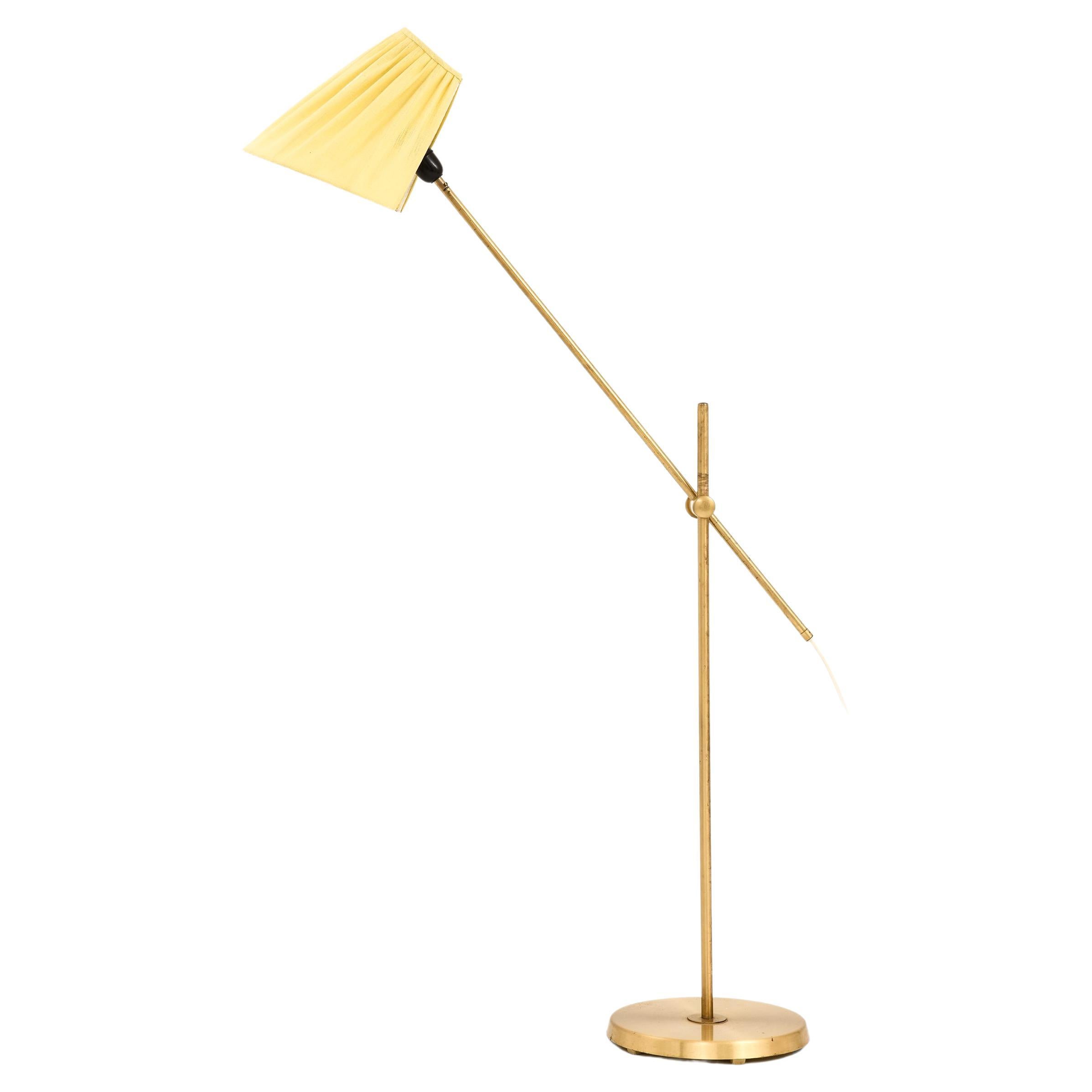 Floor Lamp in Brass and Fabric Attributed to Hans Bergström, 1950's For Sale
