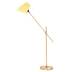 Vintage Floor Lamp in Brass and Fabric Attributed to Hans Bergström, 1950's