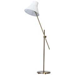 Vintage Floor Lamp in Brass and Fabric by Hans Bergström for ASEA, Sweden, 1940s-1950s