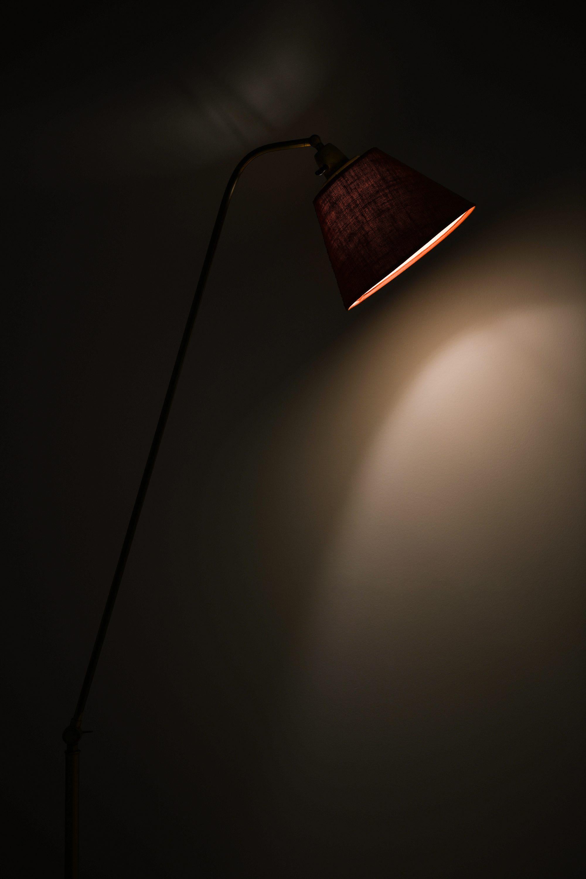Swedish Floor Lamp in Brass and Lamp Shade by Hans Bergström, 1950's For Sale