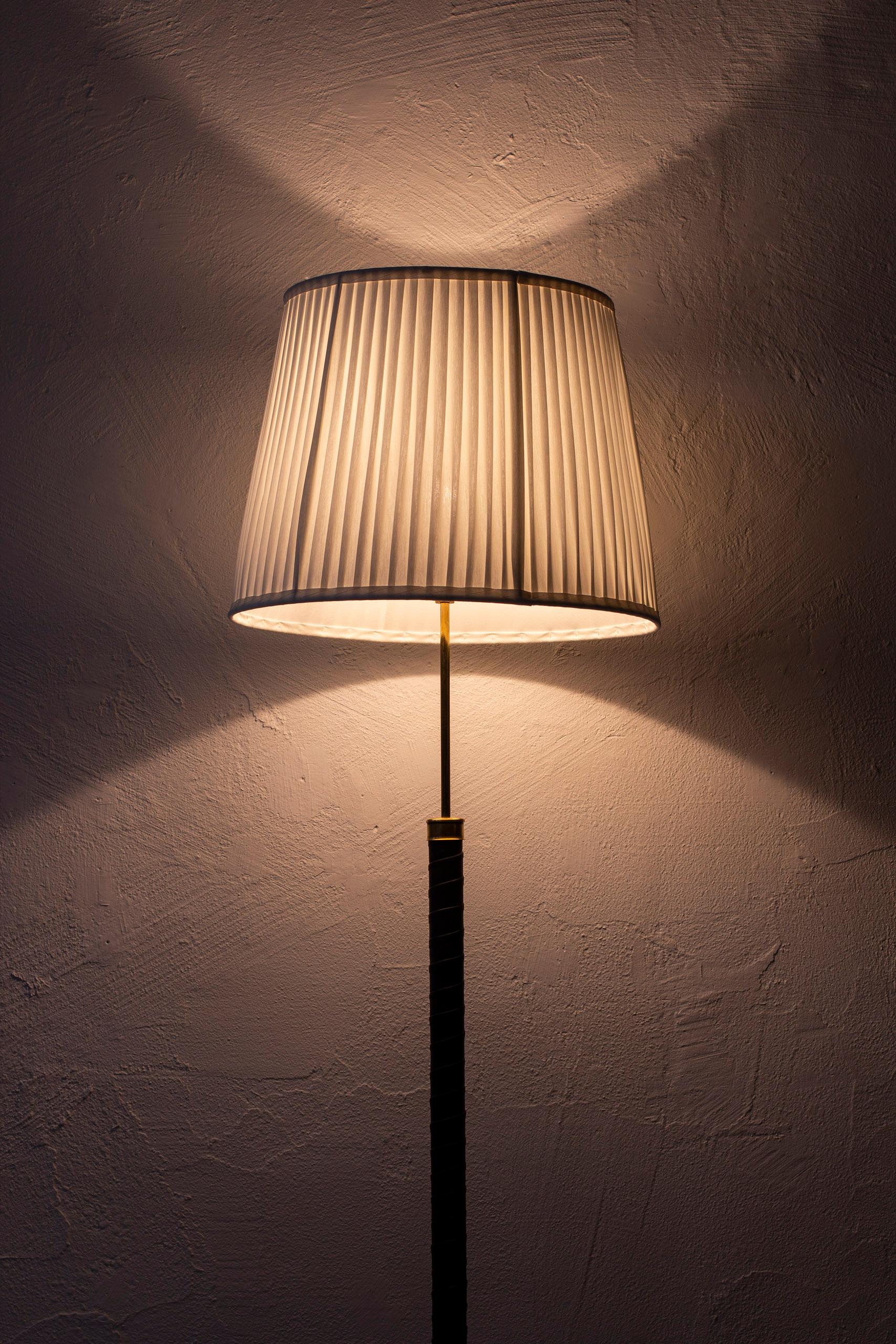 Scandinavian Modern Floor Lamp in Brass and Leather by ASEA, Sweden, 1940s