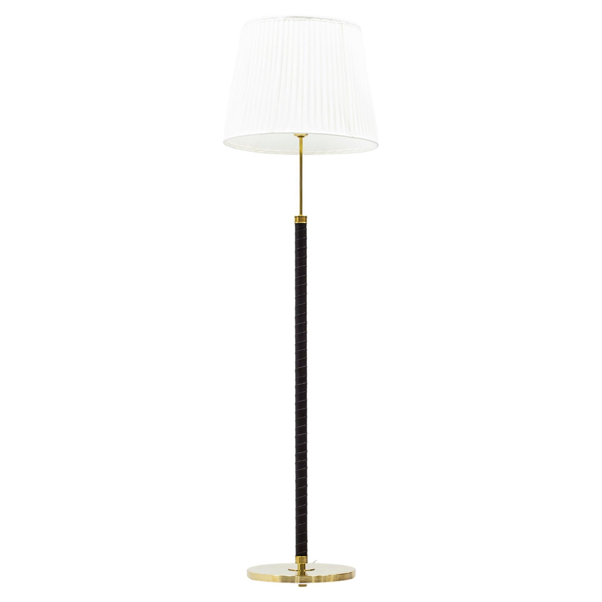 Floor Lamp in Brass and Leather by ASEA, Sweden, 1940s