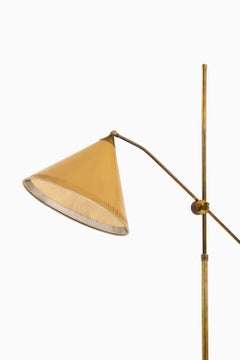 Floor Lamp in Brass and Original Yellow Lamp Shade, 1950's