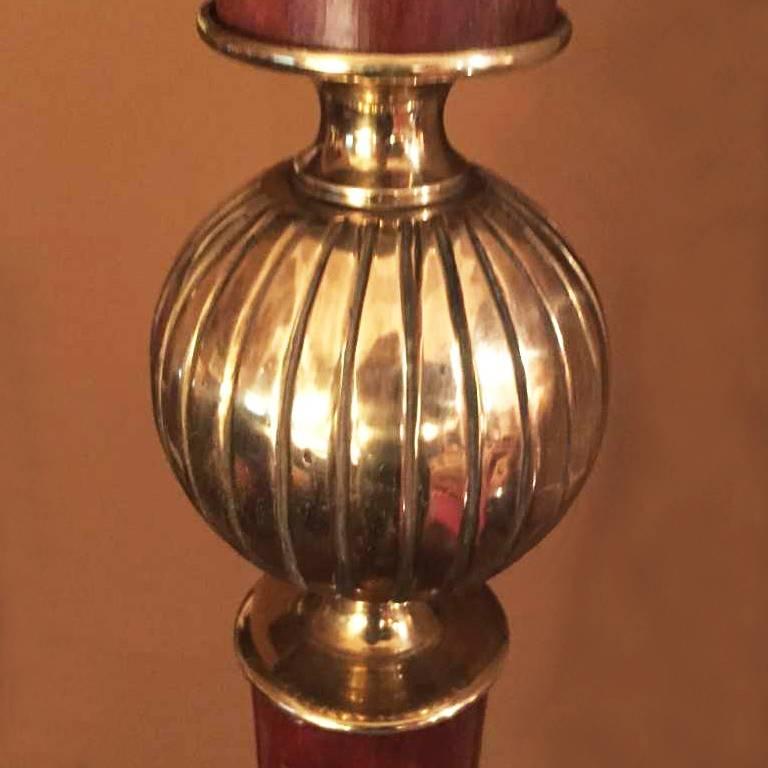 Mid-Century Modern Floor Lamp in Brass and Walnut Original, 1940s