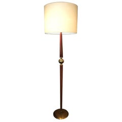 Floor Lamp in Brass and Walnut Original, 1940s