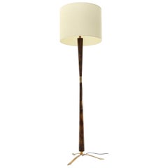 Floor Lamp in Brass and Wood with Parchment Shade, 1950s