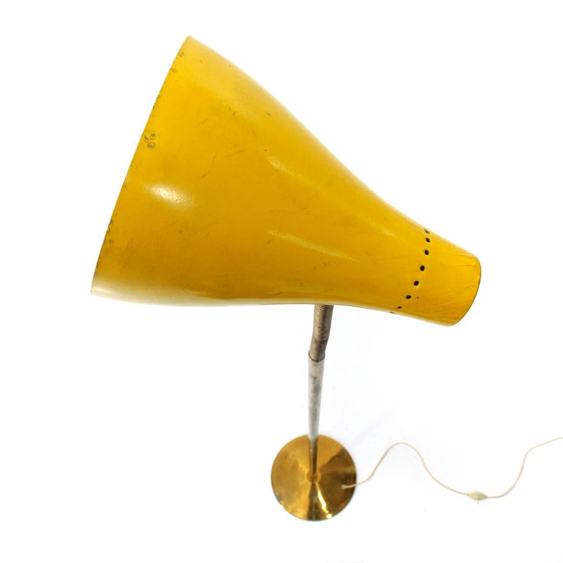 Mid-Century Modern Floor Lamp in Brass and Yellow Diffuser, 1950s