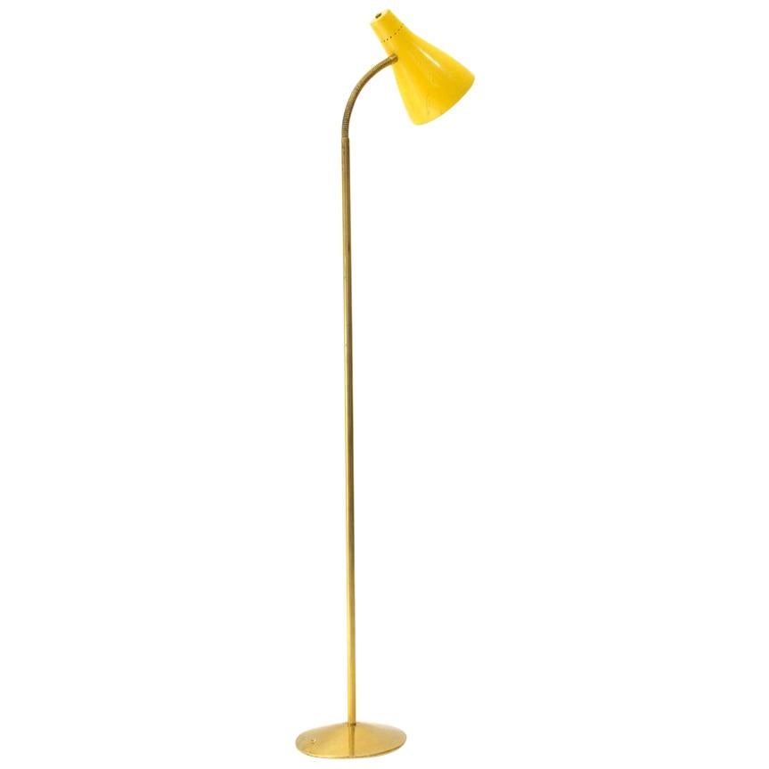 Floor Lamp in Brass and Yellow Diffuser, 1950s