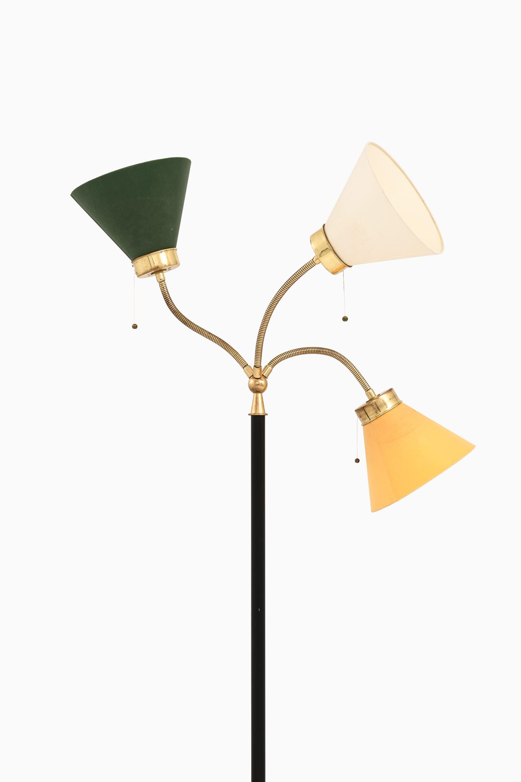 Swedish Floor Lamp in Brass, Black Metal and Original Shades by Josef Frank, 1938 For Sale