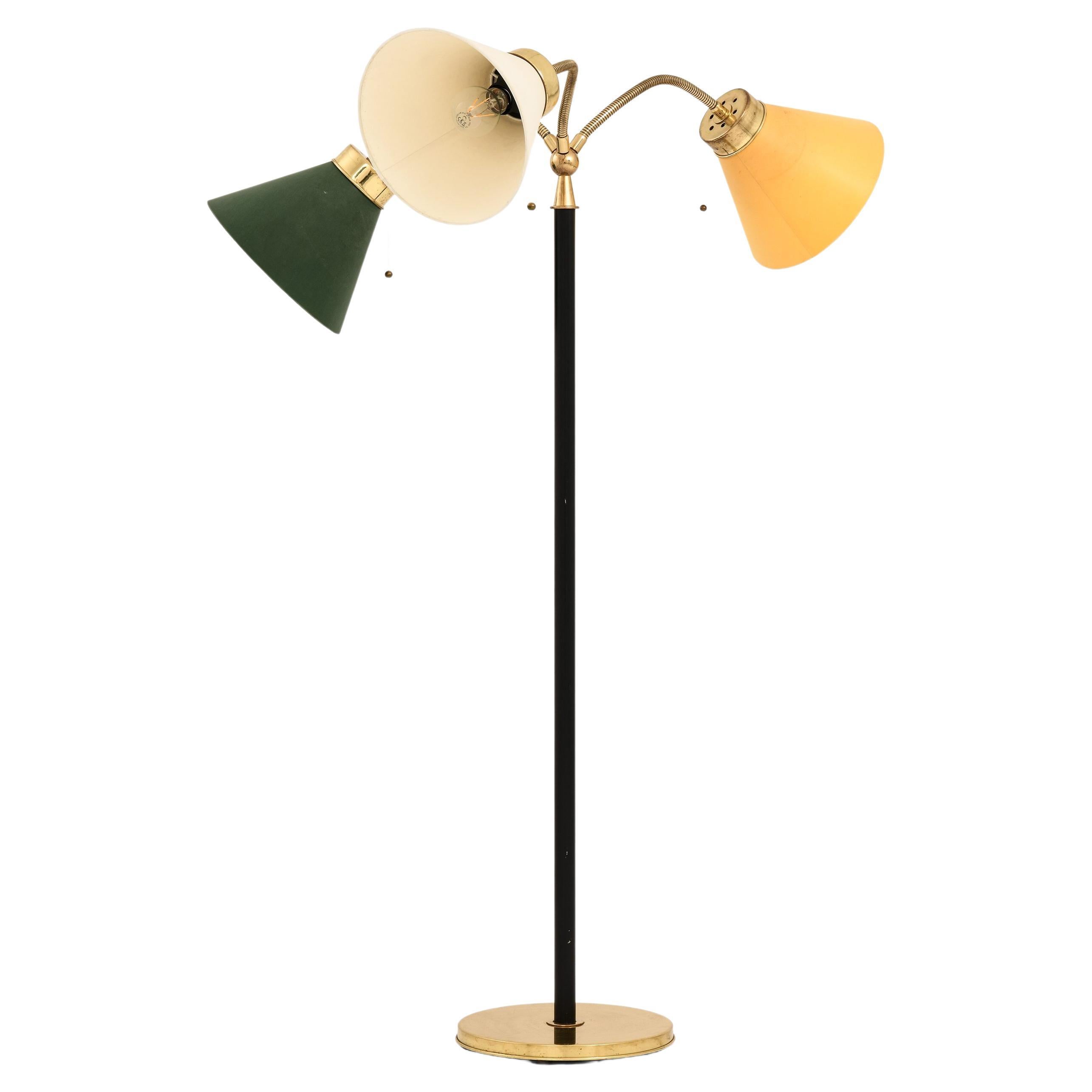 Floor Lamp in Brass, Black Metal and Original Shades by Josef Frank, 1938 For Sale
