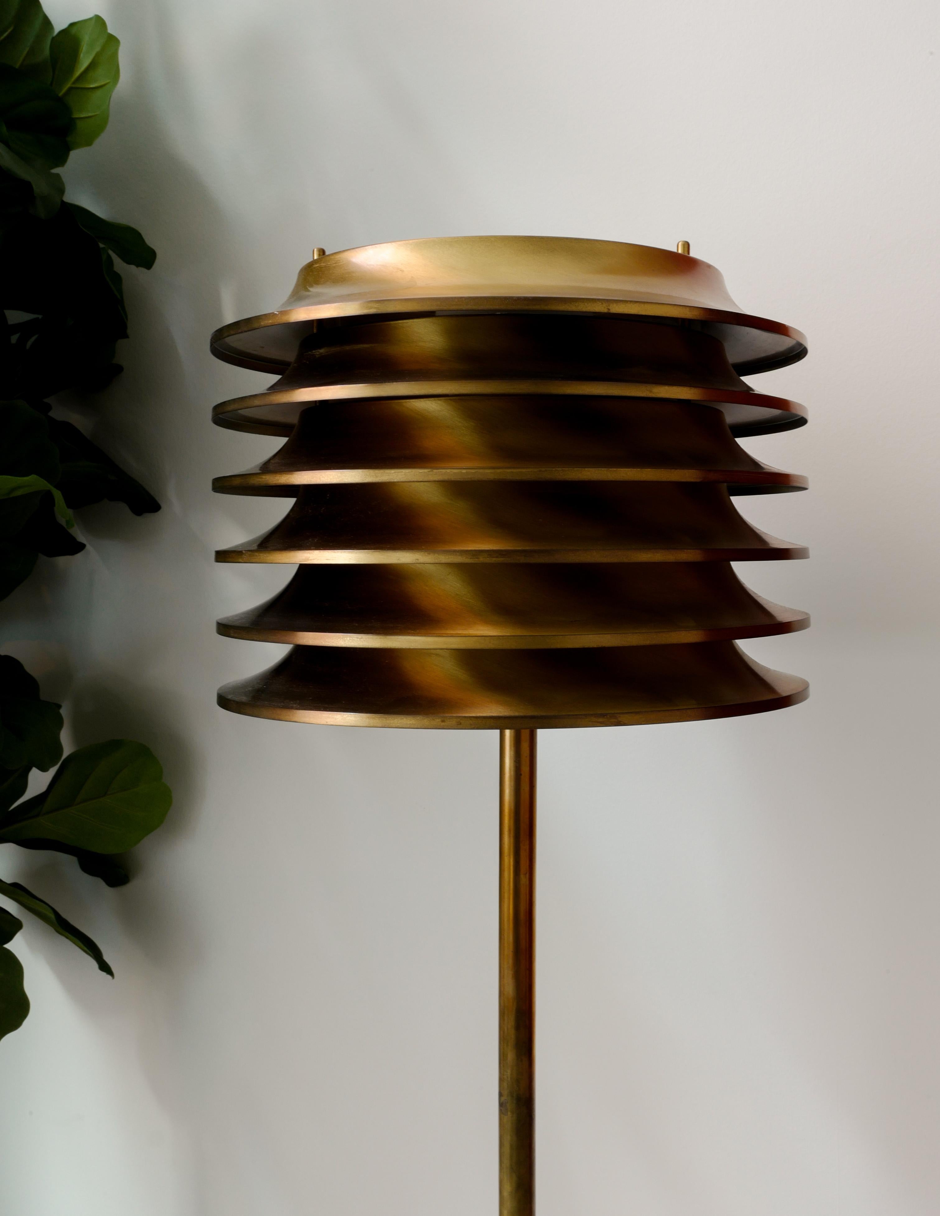 Scandinavian Modern Floor Lamp in Brass Designed by Kai Ruokonen Produced by Orno Oy Finland, 1970s