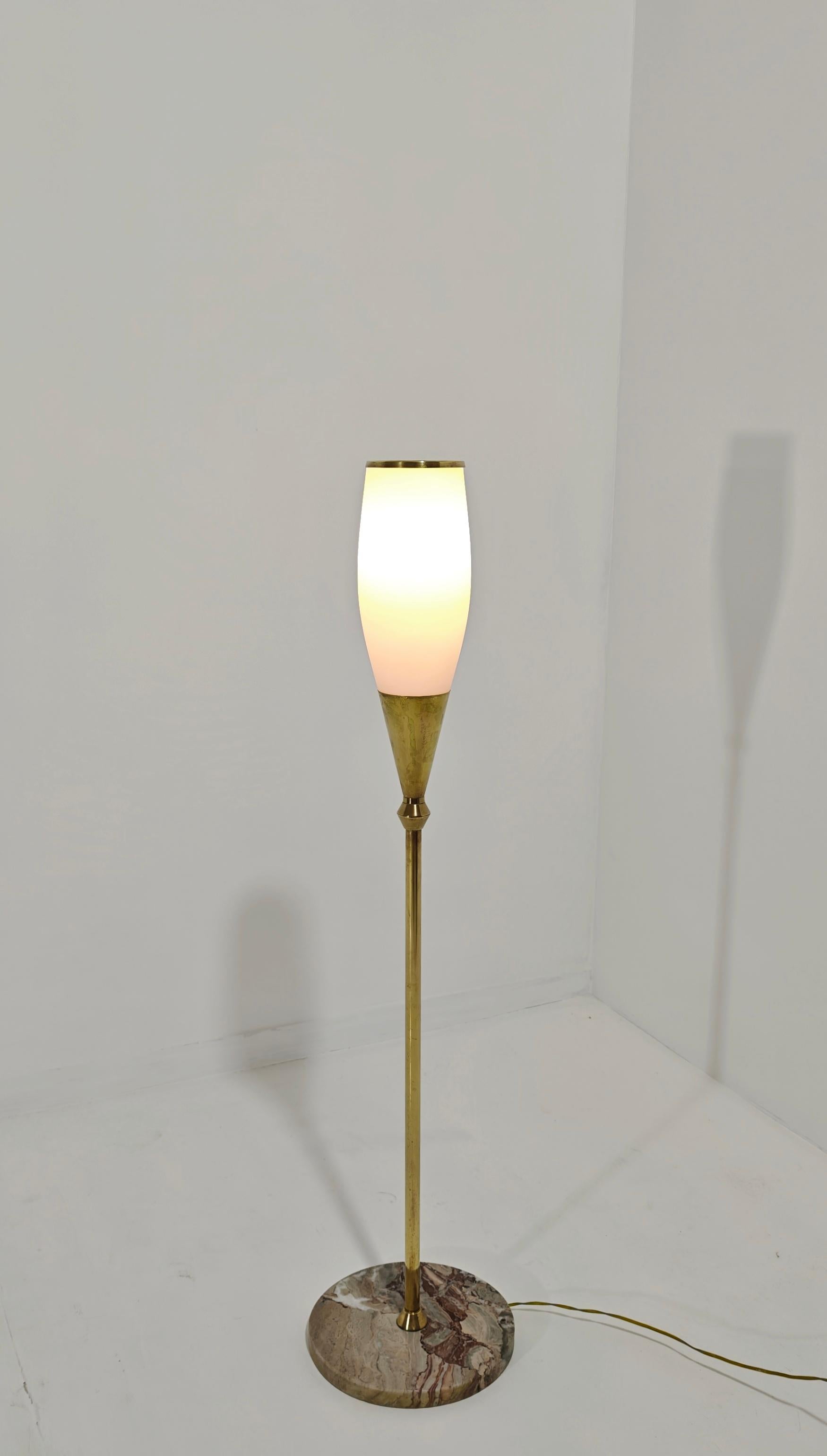 Floor Lamp in Brass Marble and Opal Glass Mid-Century Design Italy 1960s For Sale 5